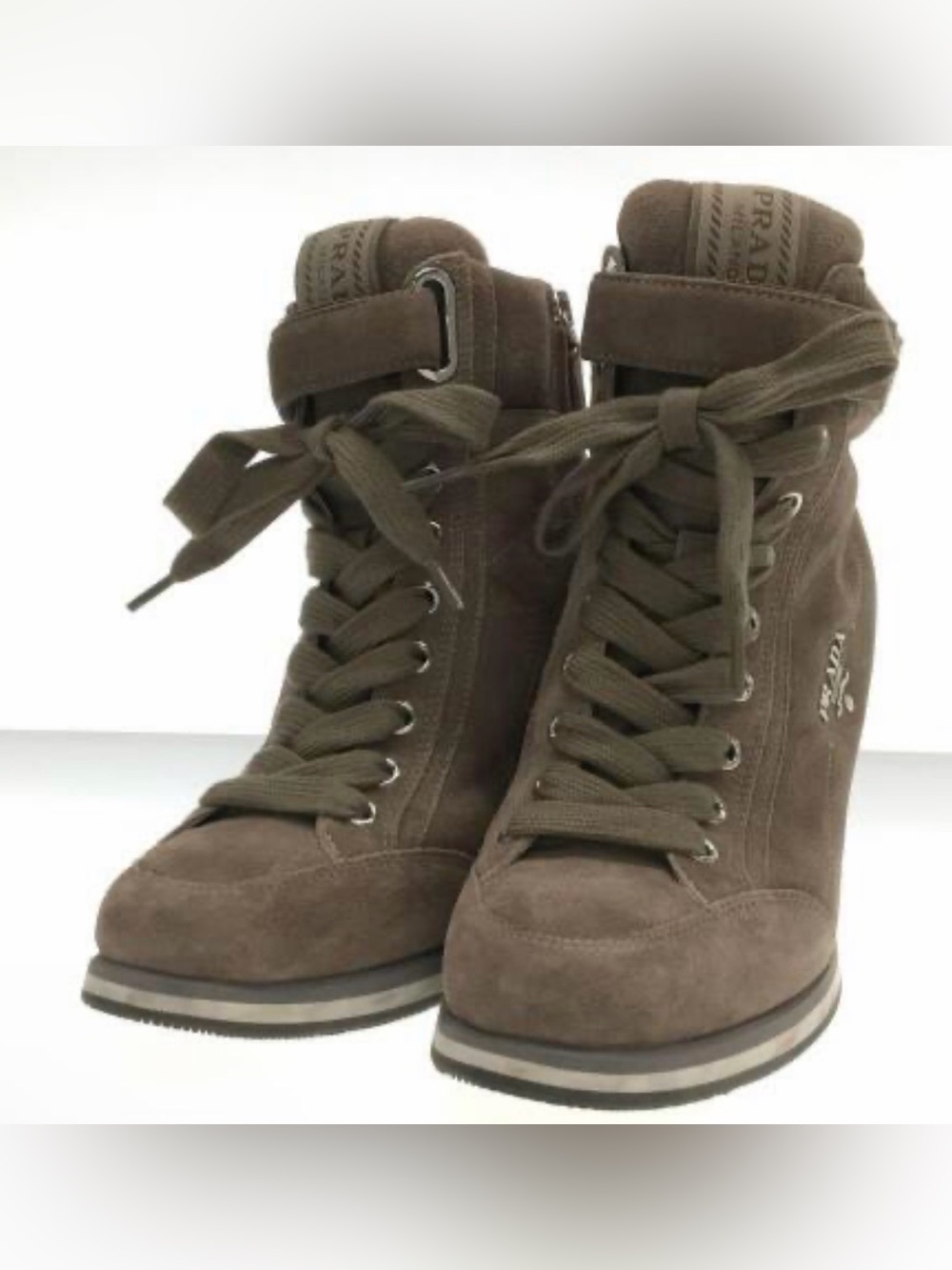 Prada Sport - Brown Suede Wedge Lace-Up Sneakers